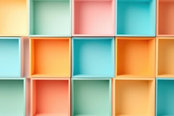 Obraz premium Creative pastel bookshelves showcasing abstract design in modern living room colorful home decor soft tones artistic space