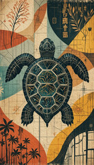 Turtle . Animal illustration. Printable pattern for wall decorations and covers.