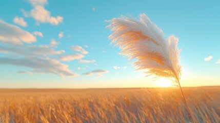 Pampas grass sunset field landscape, peaceful nature scene