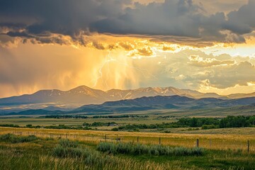 Obraz premium Dramatic lightning storm over distant mountain peaks.