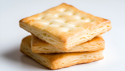 Fototapeta premium Close up on butter biscuits resting on white background, no people are visible.
