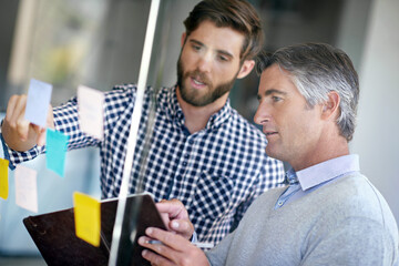 Scrum, teamwork and tablet with business people in in office for planning, brainstorming and...
