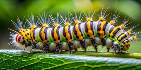 Naklejka premium Close-up Buff-tip Caterpillar on a Plant