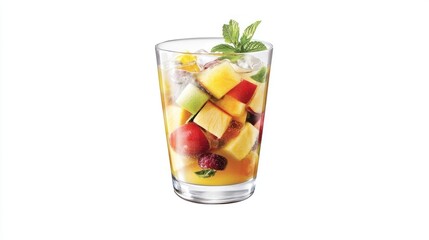 Refreshing Fruit Cocktail in Glass with Ice and Mint