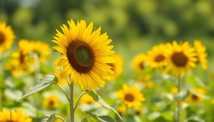 Fototapeta premium Sunflowers grow in the field , with white tonespng