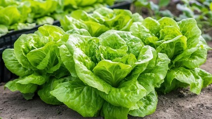 Fresh and Crisp Green Lettuce Growing in Sunny Garden Rows