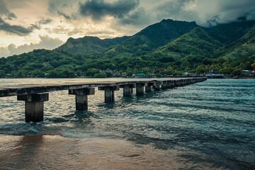 Pier and mountain.
