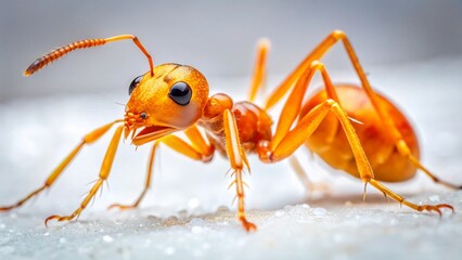 Close-up of an Orange Ant on a White Surface