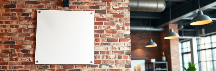 A4 Paper Hanging on a Rustic Brick Wall in a Modern Workspace, Softly Lit with Ambient Lighting, Representing a Clean and Minimalist Aesthetic