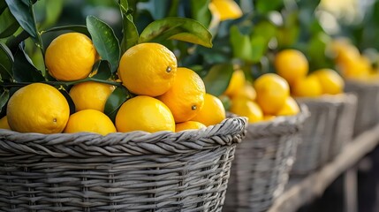 A basket of lemons is displayed on a table