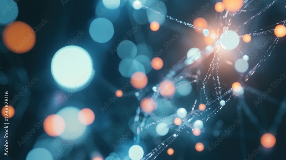 Poster abstract network of glowing spheres and lines in a dynamic configuration