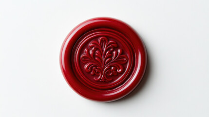 Intricate deep red wax signet with floral pattern, perfect for sealing letters