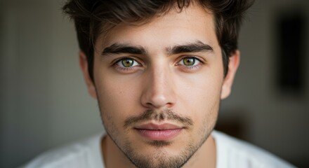 Obraz premium Portrait of a young man with intense gaze and thoughtful expression