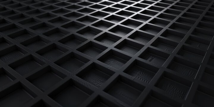 A pure black canvas with subtle, minimalist grid layouts, Open and orderly design