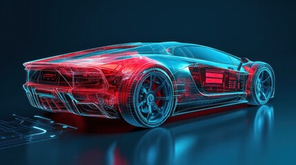 Futuristic Sports Car Wireframe Design Showing Internal Components