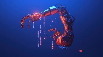 A futuristic robotic arm gracefully reaching downwards