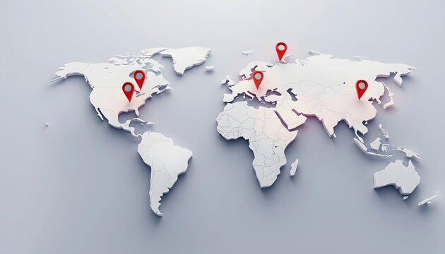 Fototapeta 3D web vector illustrations showcasing airplane trips around the world with travel pin locations on a global map , with white tonespng