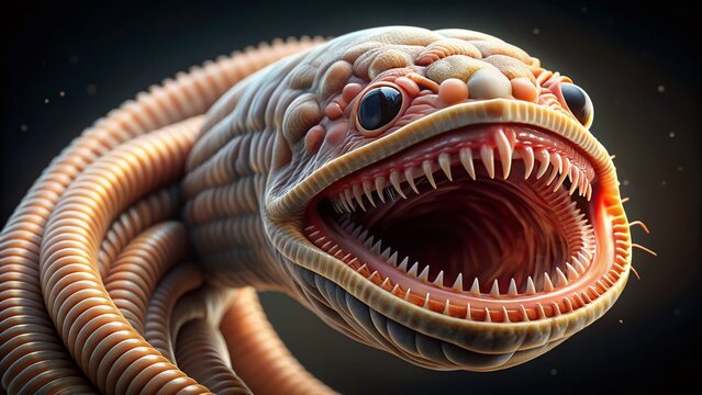 Close-up realistic 3D rendering of a tapeworm head