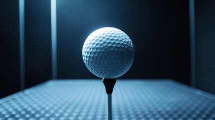 Golf Ball on Tee in Dark Room Setting