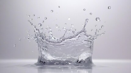 Water droplet crown splash on grey background.
