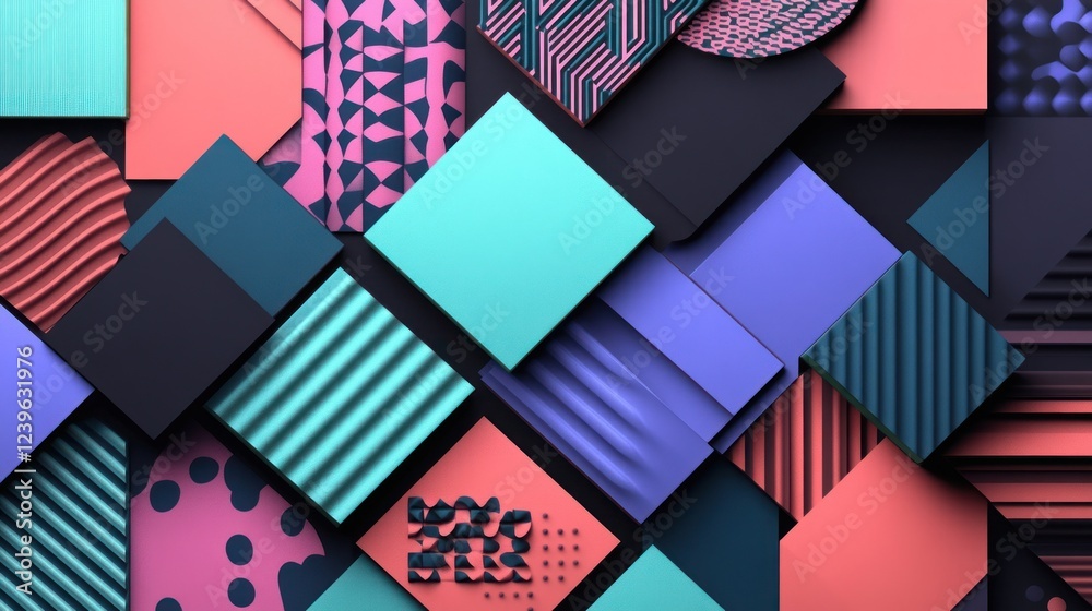 Aufkleber geometric abstraction with dynamic patterns and vibrant color palette on dark background