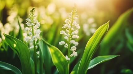 Obraz premium White Flowers Basking In Golden Sunlight Amongst Lush Green Foliage