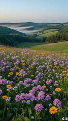 Obraz premium Vibrant Wildflower Meadow at Sunrise
