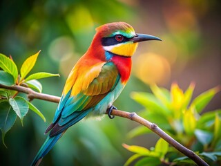 Obraz premium Colorful Bee Eater Bird Perched on Tree Branch with Blurred Background