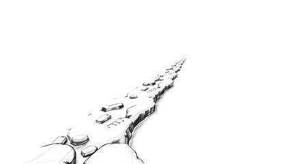 Naklejka premium Leadership Trailblazer: Abstract path with footprints leading forward, signifying leadership and pioneering spirit , with white tonespng