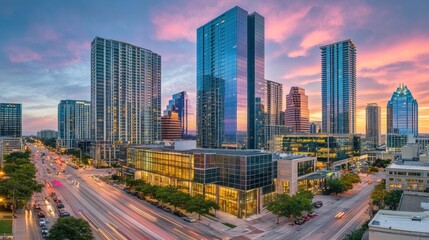 Austin Texas Skyline Dusk Cityscape Buildings