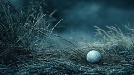Golf Ball Resting In Frosty Winter Grass