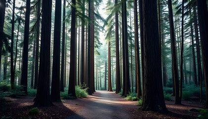 Obraz premium Redwood Forest Path , with white tonespng