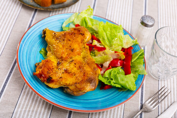 Delicious chicken meat with lettuce and bell pepper