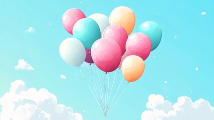 Colorful Hot Air Balloons in the Sky Landscape for Kids Party and Birthday Card Design