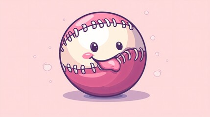 Cartoon Illustration of a Baseball Mascot Chewing Gum