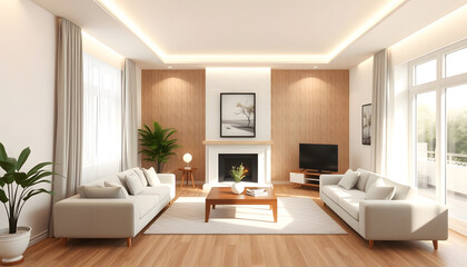 3d render of house living room , with white tonespng