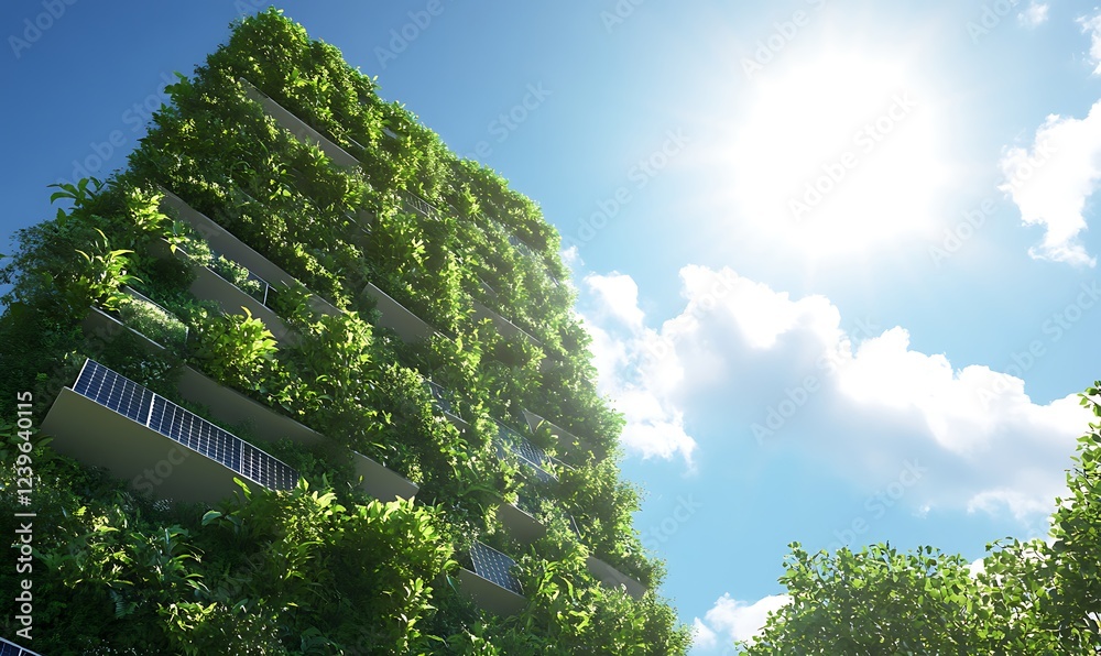 Aufkleber A high-tech eco-building constructed from recycled plastic, showcasing sustainable architecture and innovative design.