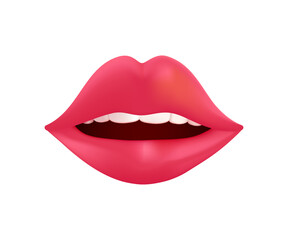 Lips emoji cartoon illustration. Female red lips icon for emoticon smile. Kissing Lips, romantic or erotic reaction for chat communication. Vector red mouth isolated on white background