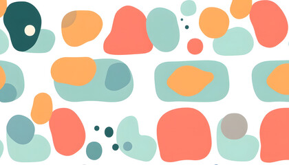 Fototapeta premium Collection of modern abstract seamless patterns with natural colorful shapes or blots on white background. Trendy motley vector illustration in flat style for wrapping paper, textile print, wallpape