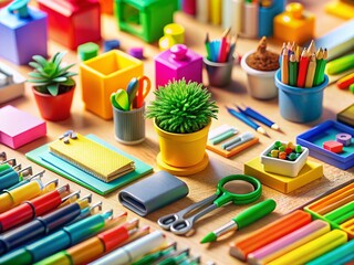 Creative Workspace: Flat Lay of Office Supplies and Decor