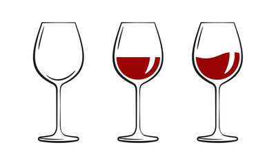 Red wine glass quick and easy sketch or drawing. Isolated vector illustration.
