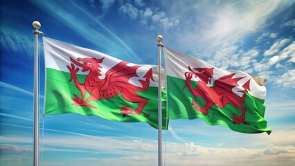 Crossed and Waving Flags of Wales and Indiana