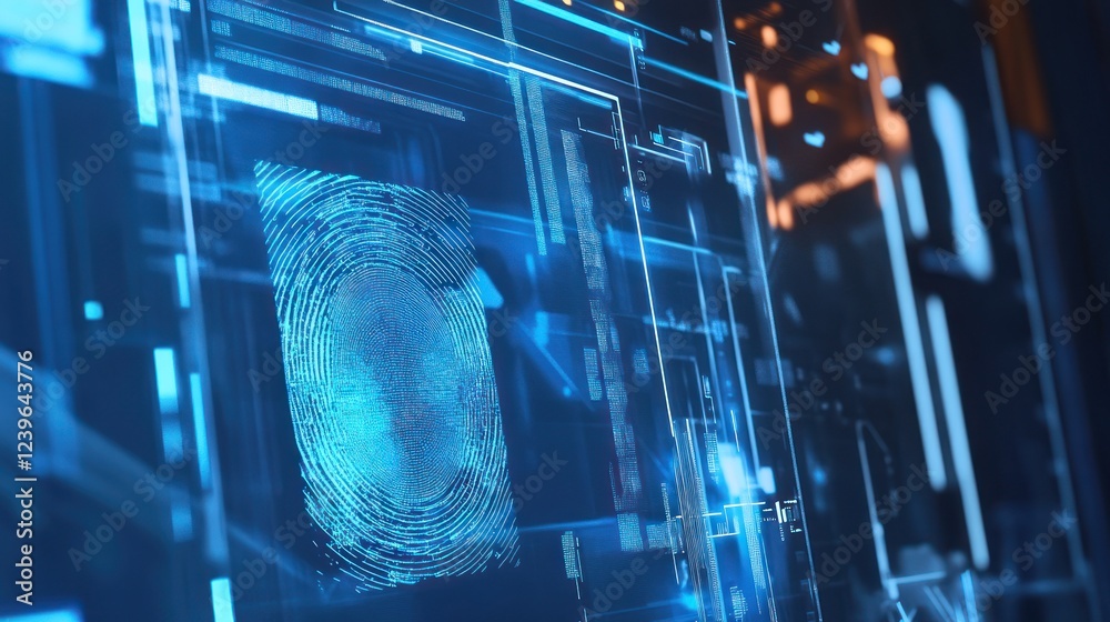 Poster digital fingerprint scan for security access authentication on futuristic technology