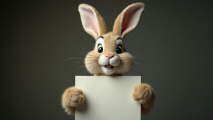 Obraz premium Cute rabbit holds a blank greeting card for custom greeting message