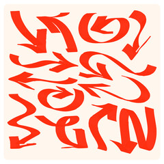 Set of simple lines hand drawn red arrows in various style