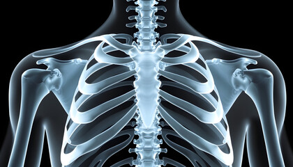 Sternum or breastbone and manubrium bones x-ray. Osteology of the human skeleton 3D rendering illustration. Anatomy, medical, science, biology, healthcare concepts , with white tonespn