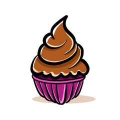 Cup cake birthday vector set design with doodle style drawing