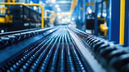 A medium closeup featuring an array of mechanical components utilized in the cable production process such as conveyor belts and temperaturecontrolled environments emphasizing the advanced