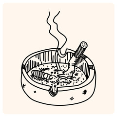 Doodle sketch drawing of cigarette ashtray vector illustration