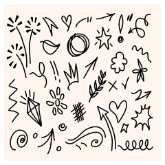 Hand drawn simple doodle elements with background cream